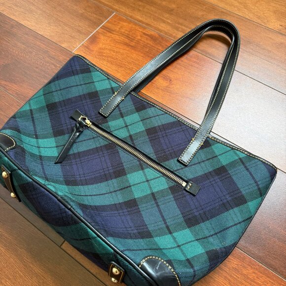 Dooney & Burke Tartan Charleston Navy & Green Plaid Tote Preppy Style - Picture 6 of 8